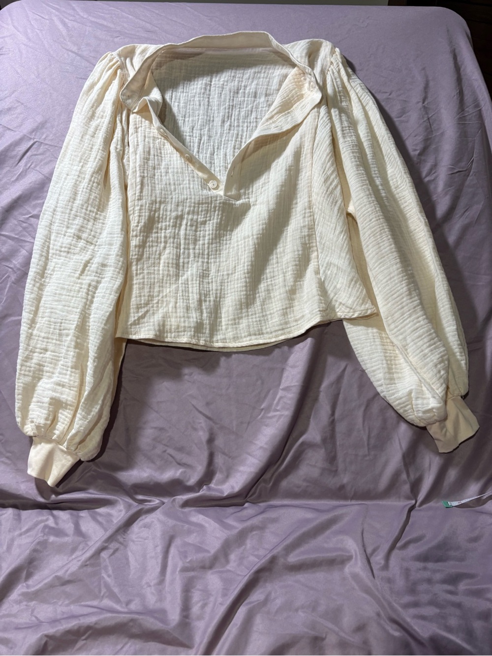SHEIN Cream Gauze Puff-Sleeve V-Neck Blouse